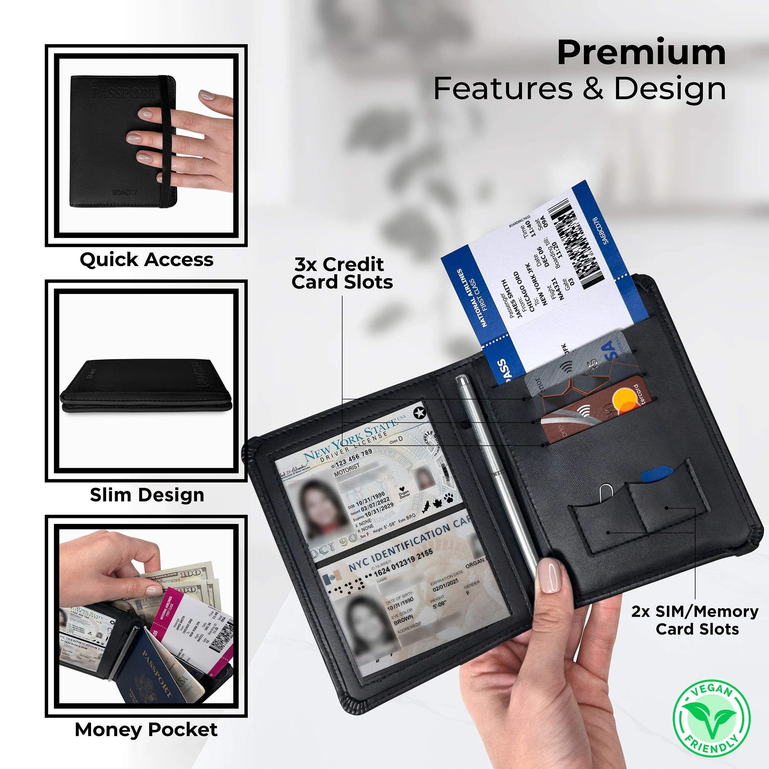 Passport Holder & Wallet - Black