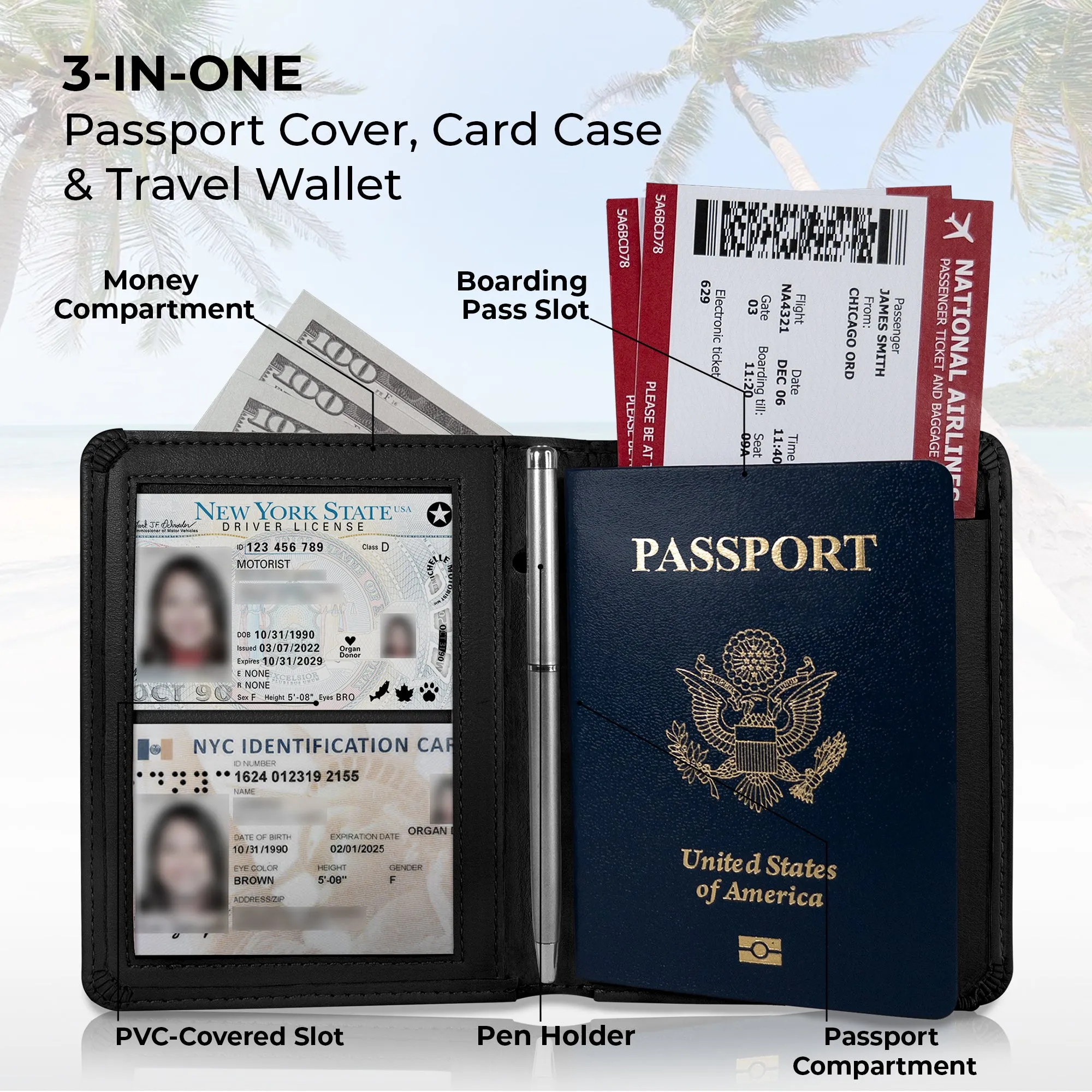 Passport Holder & Wallet - Black