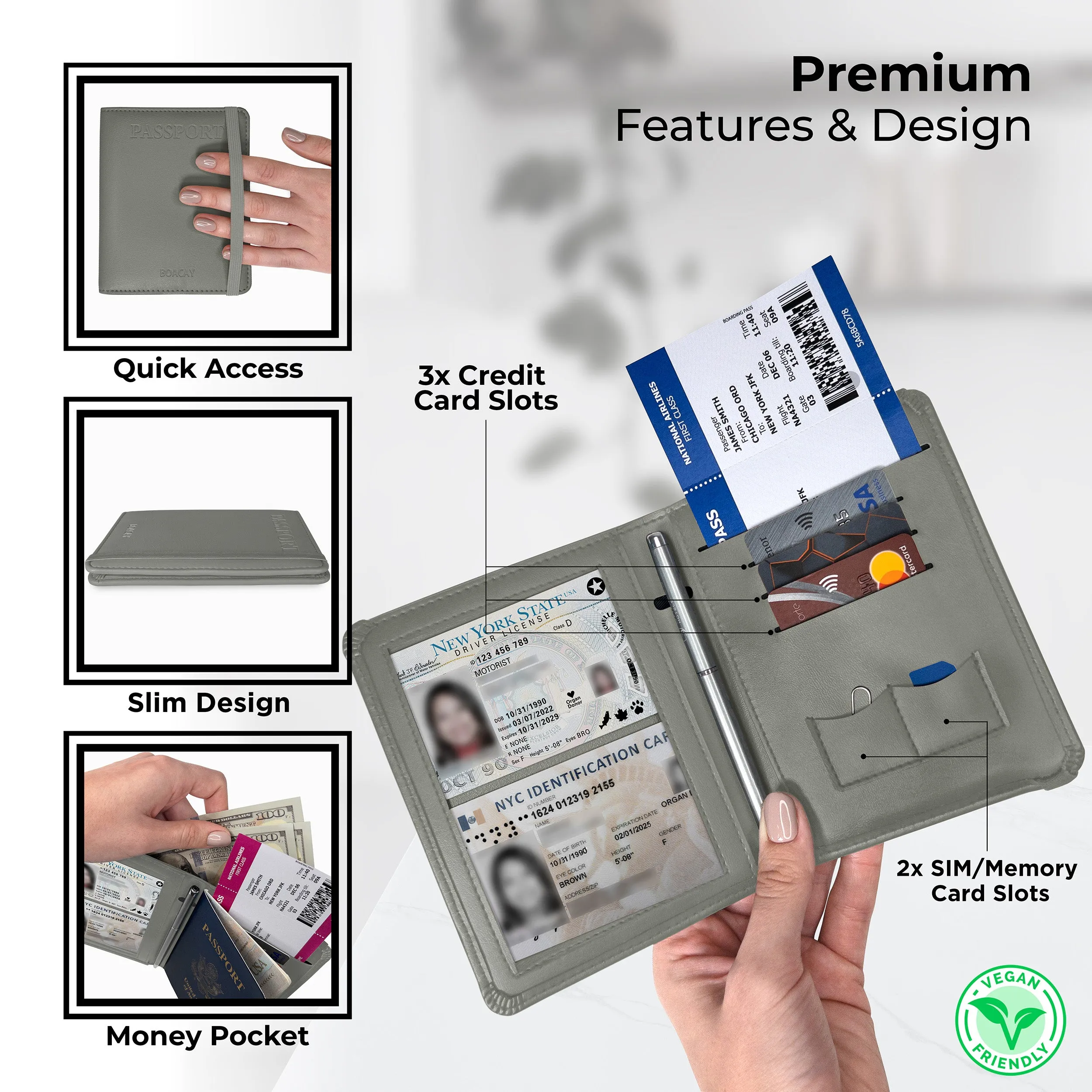 Passport Holder & Wallet - Gray