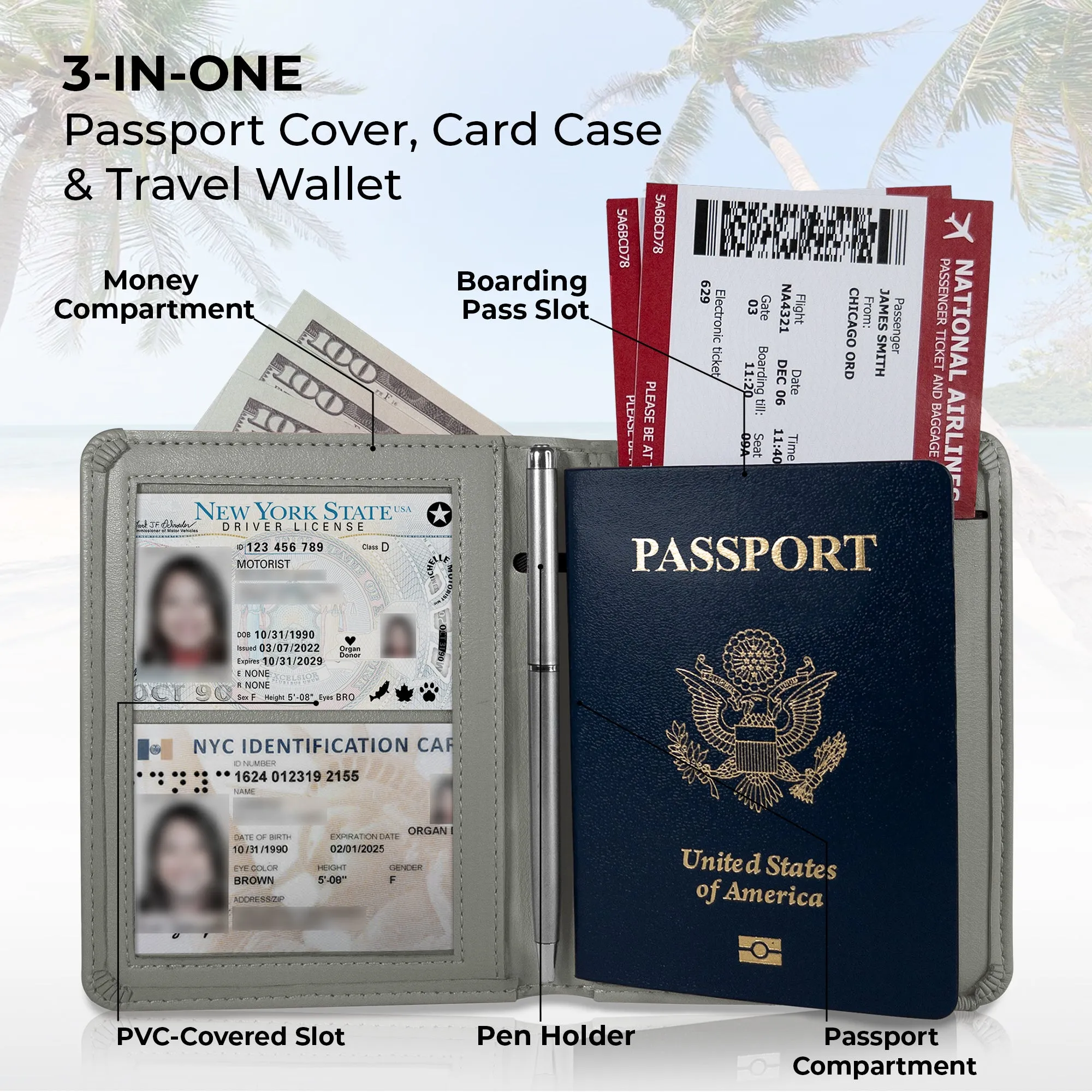 Passport Holder & Wallet - Gray
