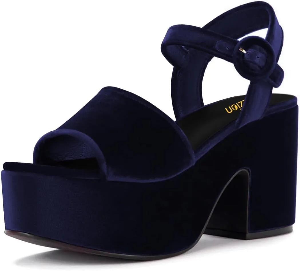 Pazzion Women Chunky High Heel Platform Sandals Open Toe Ankle Strap Buckle Ladies Shoes for Bridal Prom Event Size 4-16 US