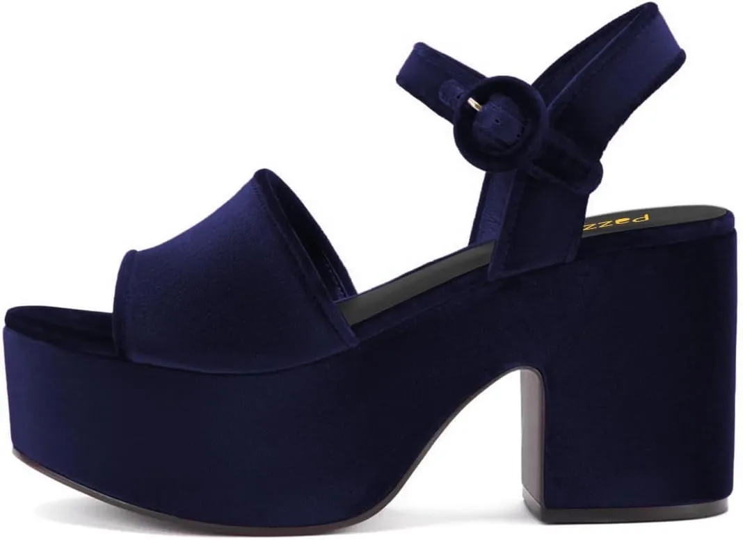 Pazzion Women Chunky High Heel Platform Sandals Open Toe Ankle Strap Buckle Ladies Shoes for Bridal Prom Event Size 4-16 US