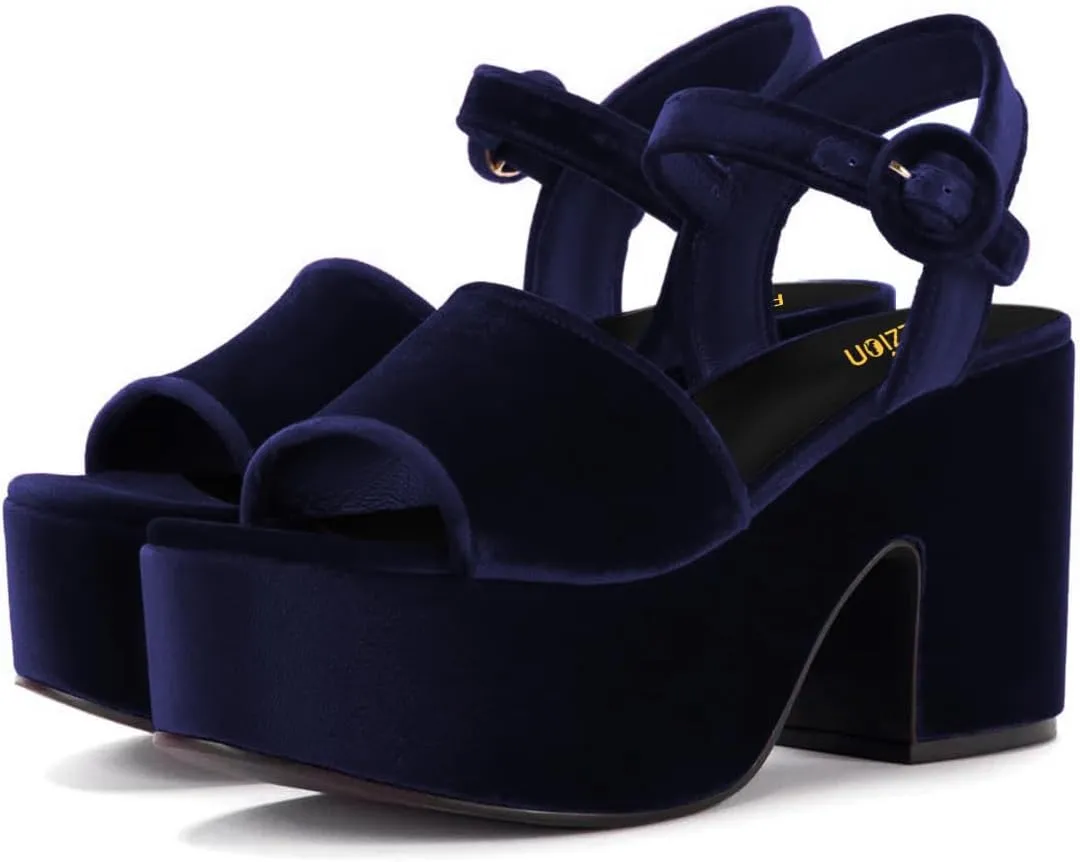 Pazzion Women Chunky High Heel Platform Sandals Open Toe Ankle Strap Buckle Ladies Shoes for Bridal Prom Event Size 4-16 US