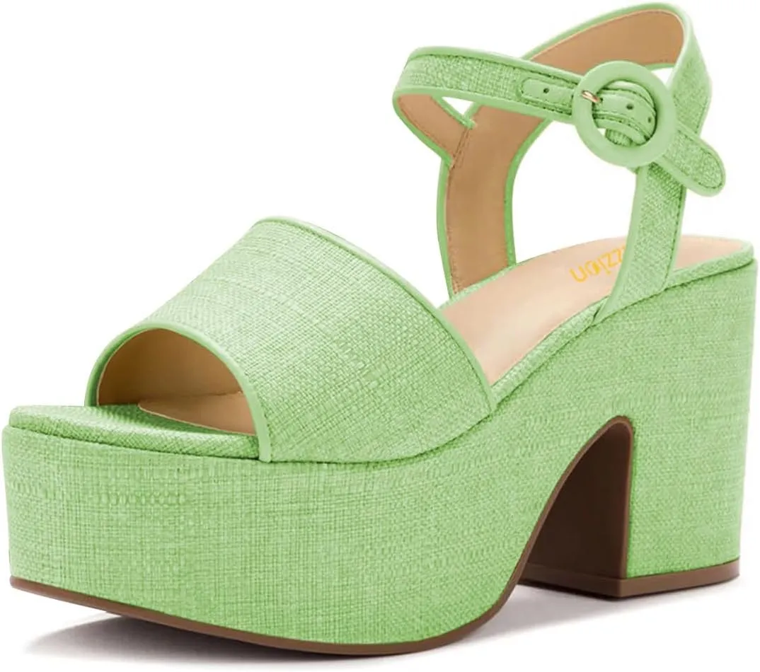 Pazzion Women Chunky High Heel Platform Sandals Open Toe Ankle Strap Buckle Ladies Shoes for Bridal Prom Event Size 4-16 US