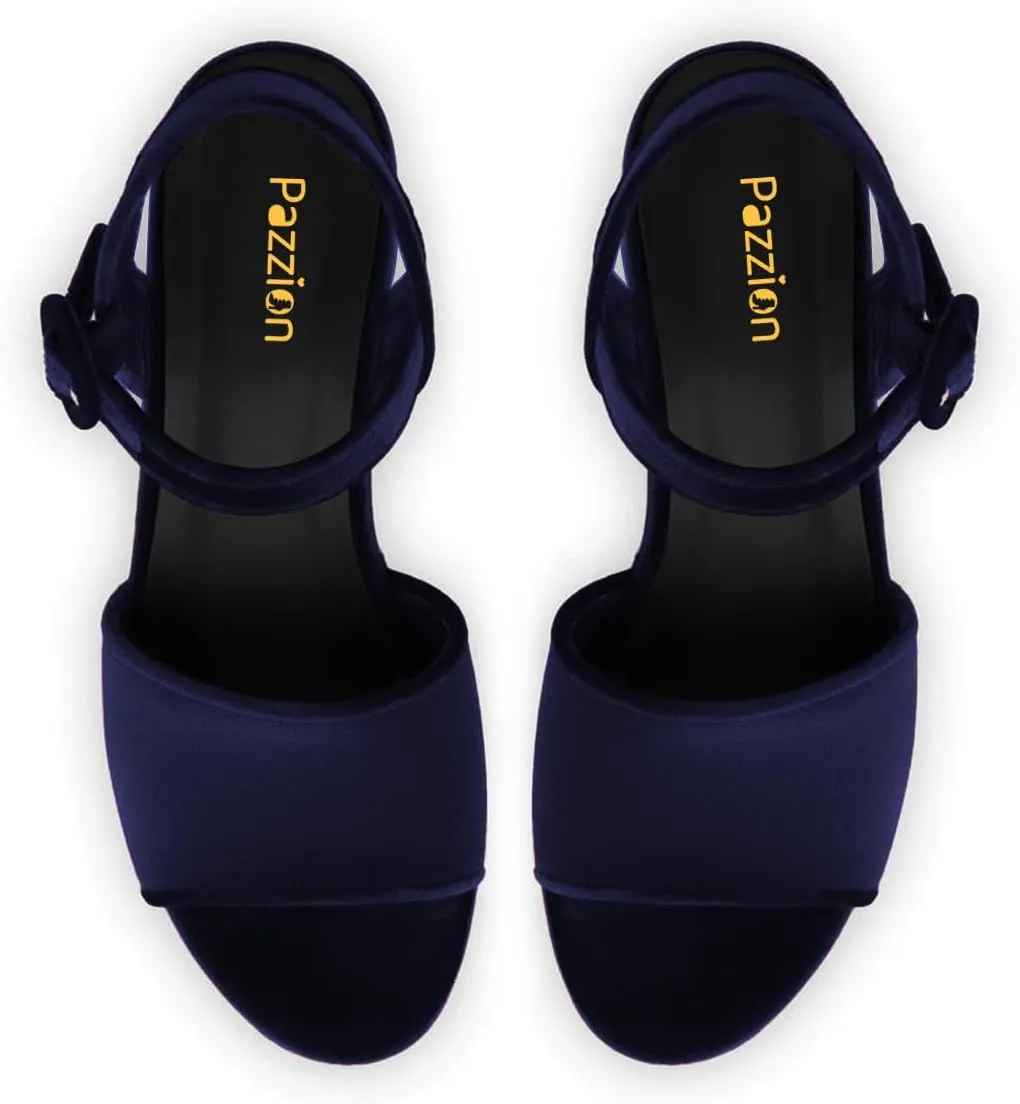Pazzion Women Chunky High Heel Platform Sandals Open Toe Ankle Strap Buckle Ladies Shoes for Bridal Prom Event Size 4-16 US