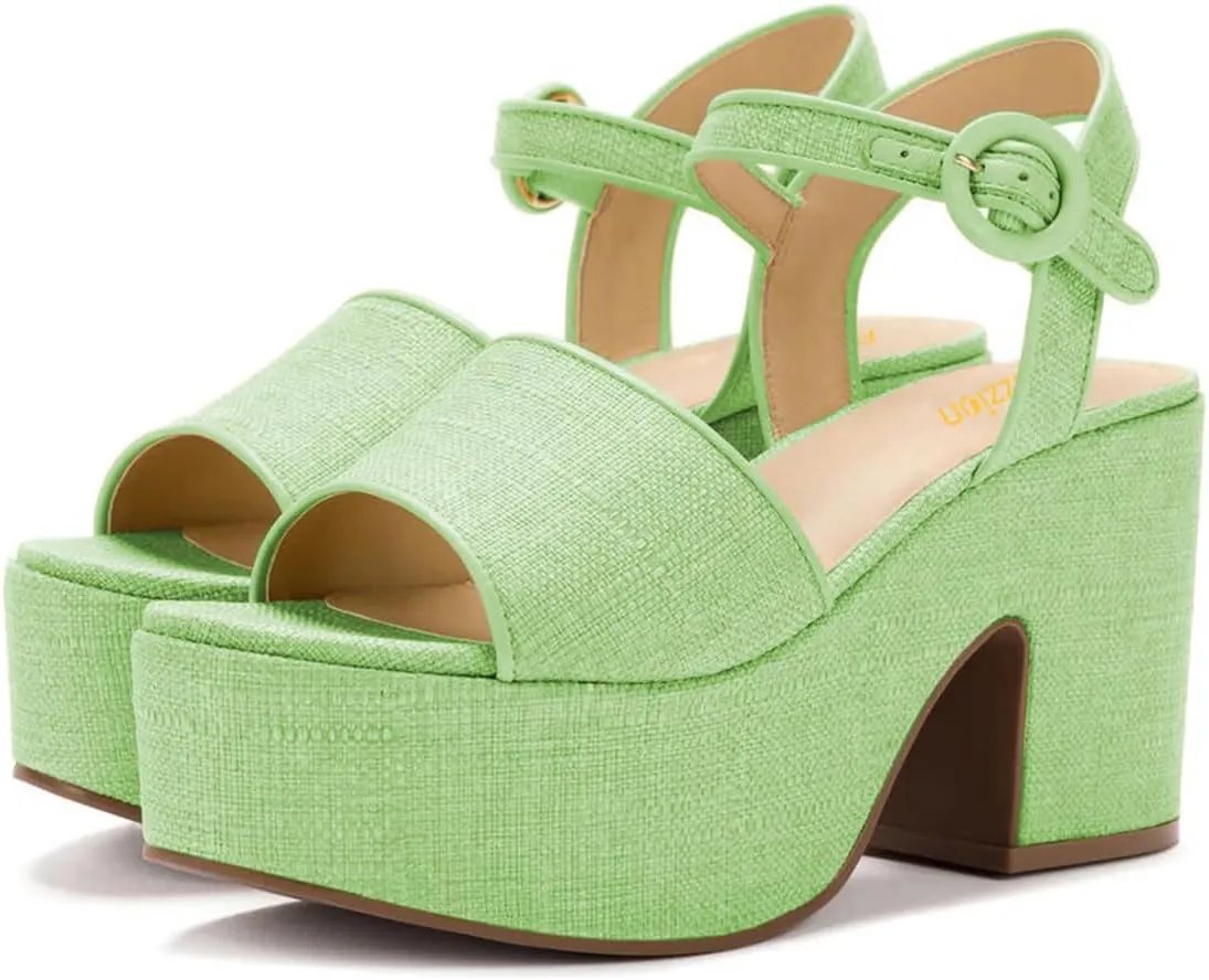 Pazzion Women Chunky High Heel Platform Sandals Open Toe Ankle Strap Buckle Ladies Shoes for Bridal Prom Event Size 4-16 US
