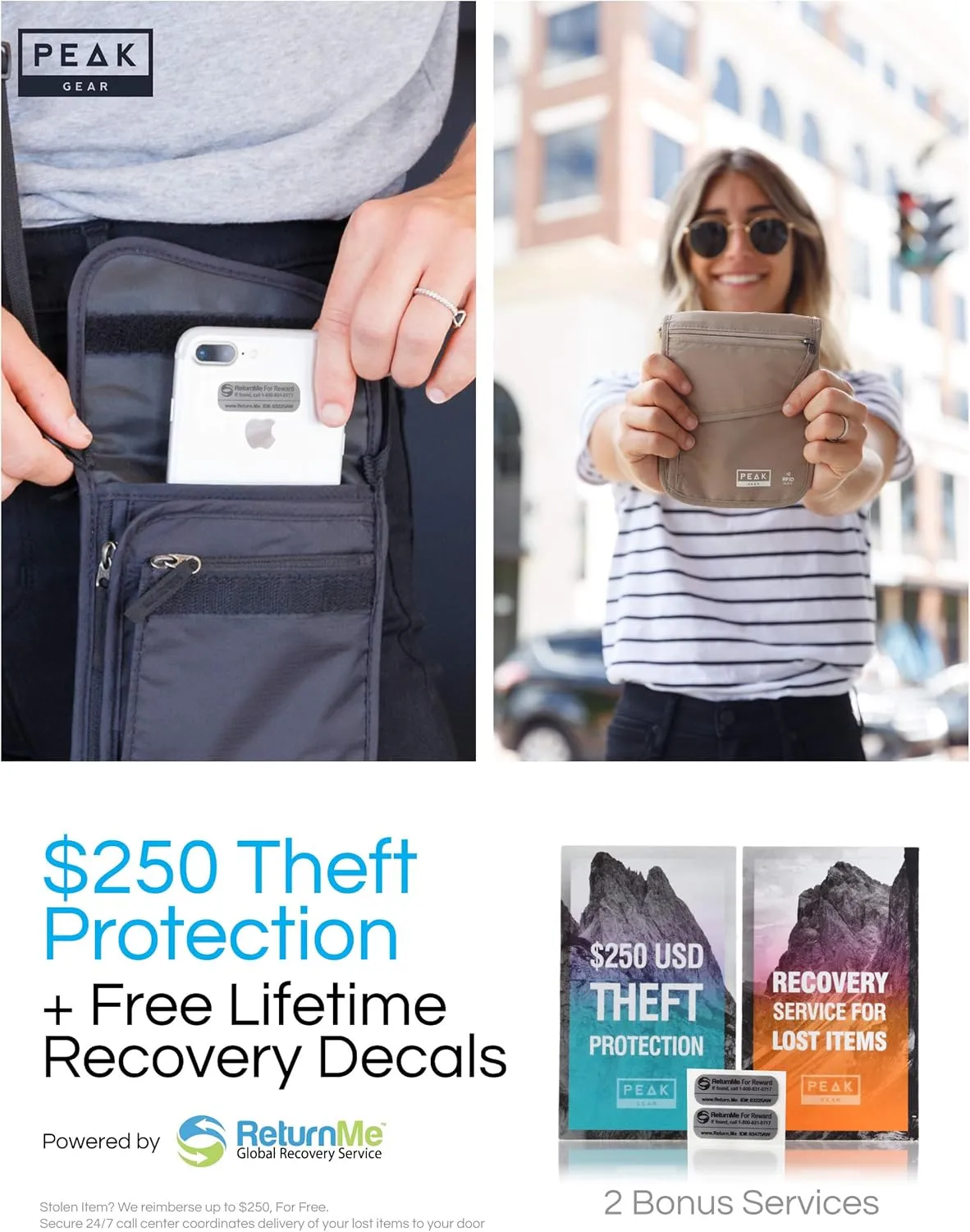 Peak Gear RFID Neck Wallet - The Original Travel Pouch with Adjustable Crossbody Strap   Theft Protection and Lost & Found Service | Beige