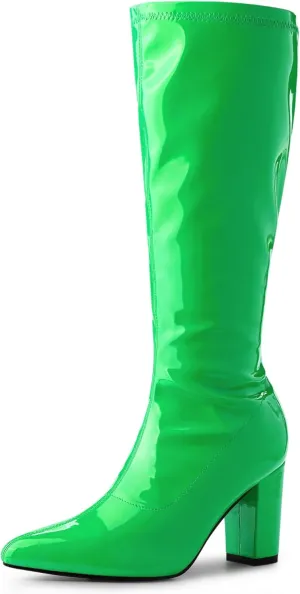 Perphy Go Go Boot Patent Leather Chunky Heels Knee High Boots for Women