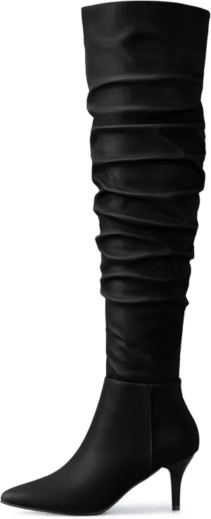 Perphy Pointed Toe Slouches Stiletto Heels Over the Knee High Boots for Women
