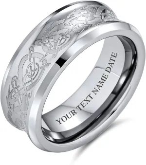 Personalize Two Tone Celtic Knot Dragon Carbon Fiber Inlay Couples Silver Gold Tones Titanium Wedding Band Rings For Men For Women Comfort Fit 8MM Wide In Blue Black Golden Colors Customizable