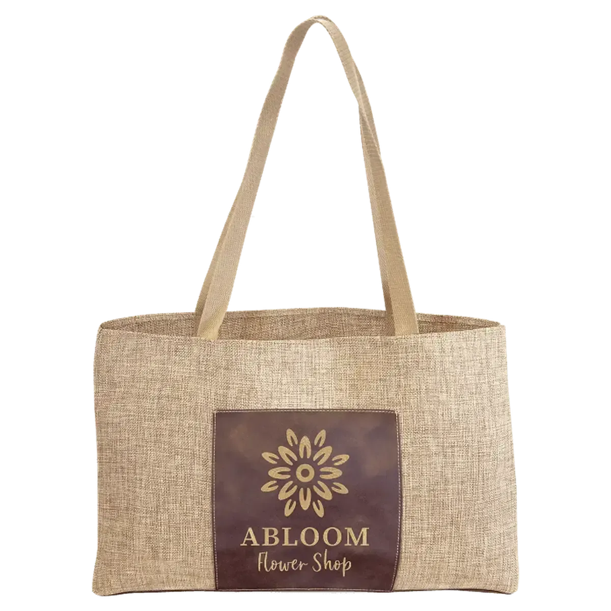 Personalized Burlap Carry Bag with 5" Gusset and Leatherette Color Trim