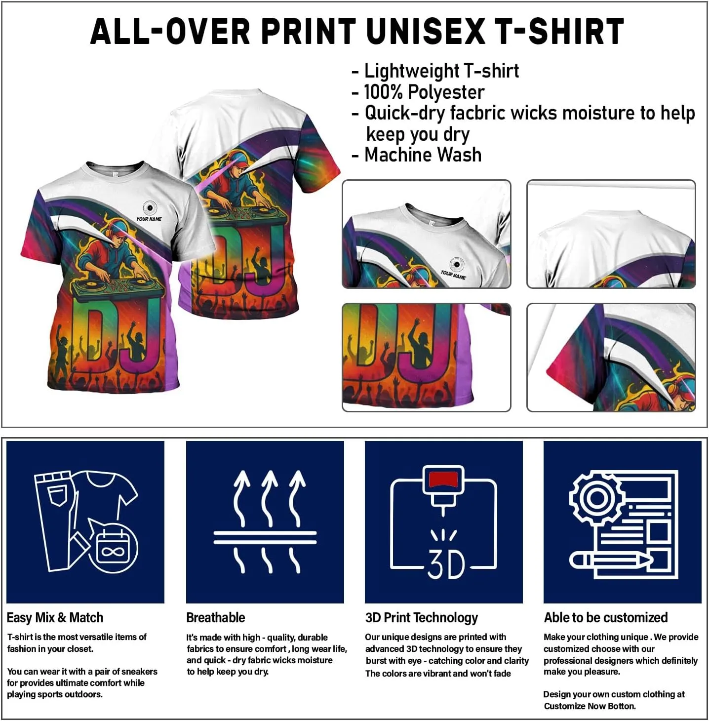 Personalized DJ 3D Shirts, Disc Jockey 3D Shirt, Disc Jockey T-Shirt Gifts for Men, Custom DJ Shirt for EMD Music Festival