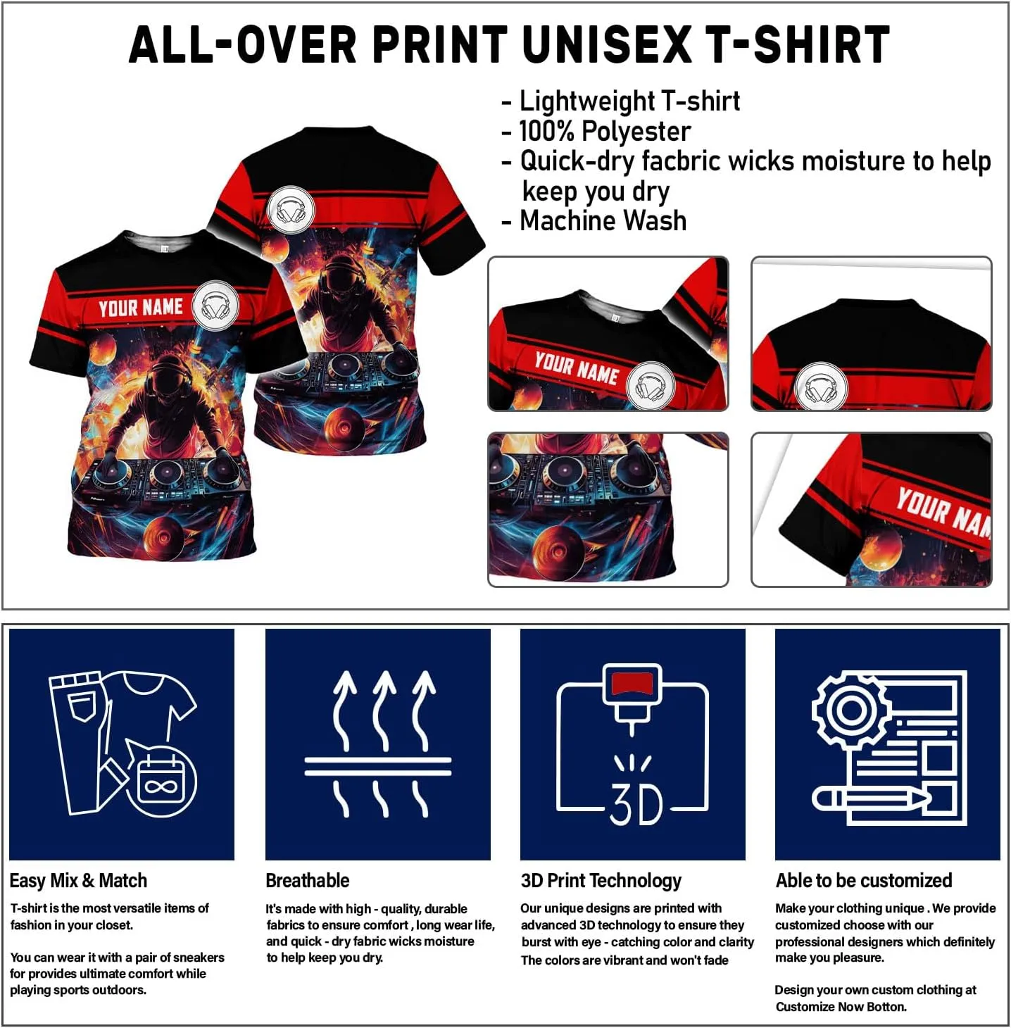 Personalized DJ 3D Shirts, Disc Jockey 3D Shirt, Disc Jockey T-Shirt Gifts for Men, Custom DJ Shirt for EMD Music Festival