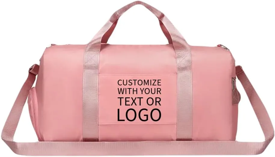 Personalized Gym Bag - Custom Duffle Bag for Men and Women (Pink with your text and logo)