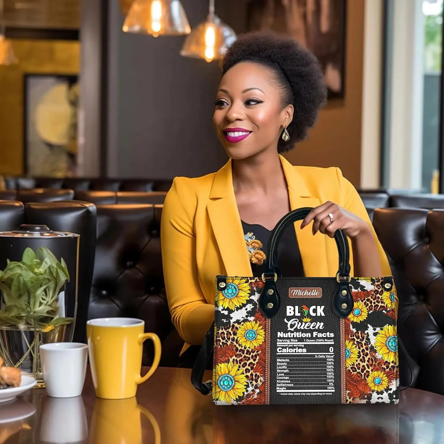 Personalized Leather Handbag For Black African Women – Matching Purse and Wallet Set – Mother's Day Gifts for Melanin Woman