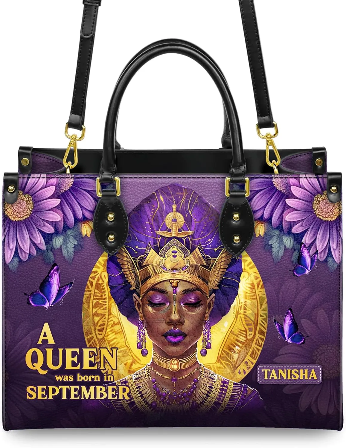 Personalized Leather Handbag For Black African Women – Matching Purse and Wallet Set – Mother's Day Gifts for Melanin Woman