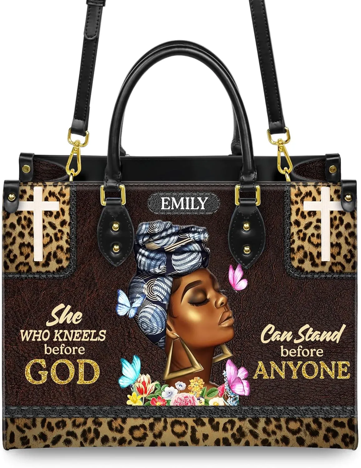 Personalized Leather Handbag For Black African Women – Matching Purse and Wallet Set – Mother's Day Gifts for Melanin Woman