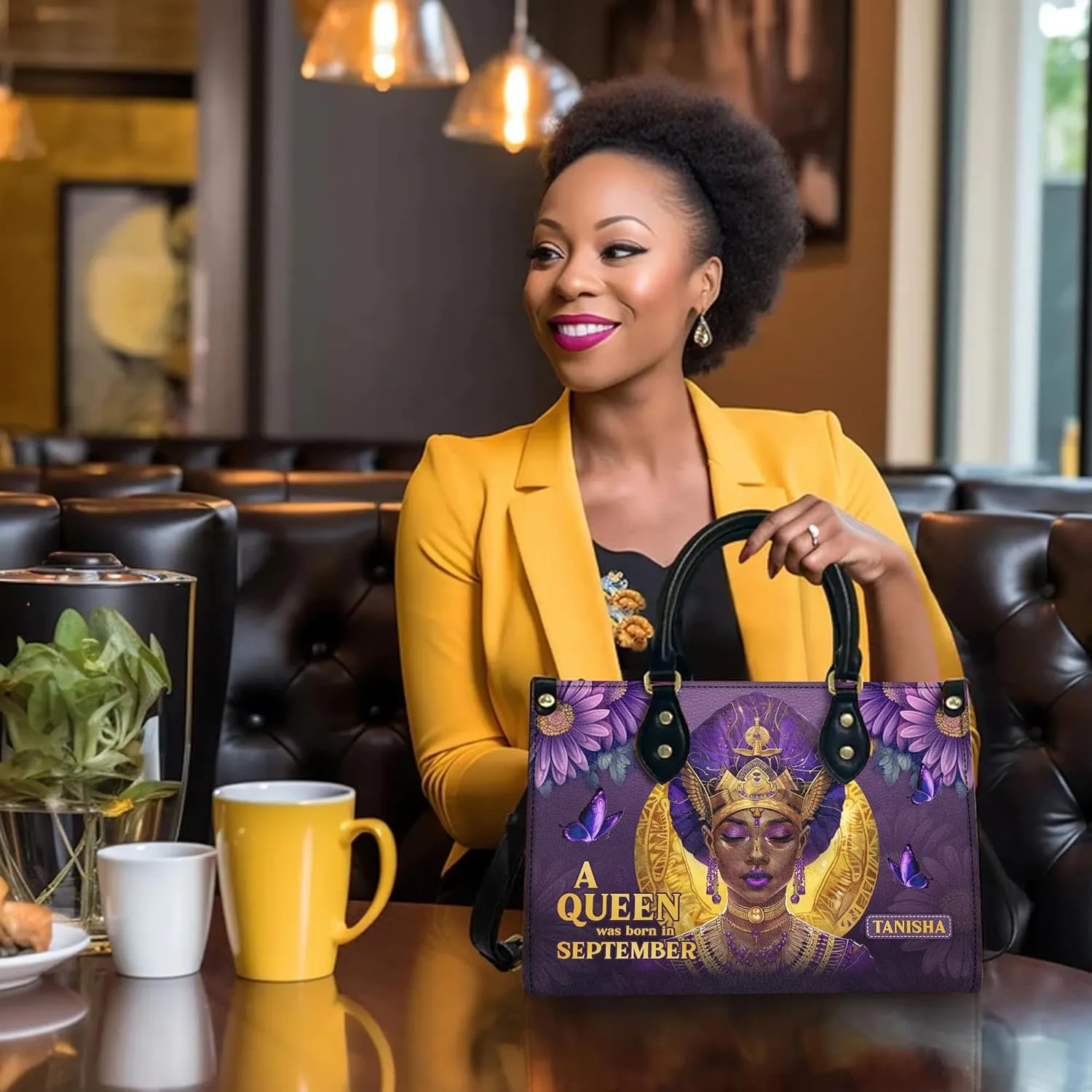 Personalized Leather Handbag For Black African Women – Matching Purse and Wallet Set – Mother's Day Gifts for Melanin Woman