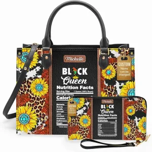 Personalized Leather Handbag For Black African Women – Matching Purse and Wallet Set – Mother's Day Gifts for Melanin Woman