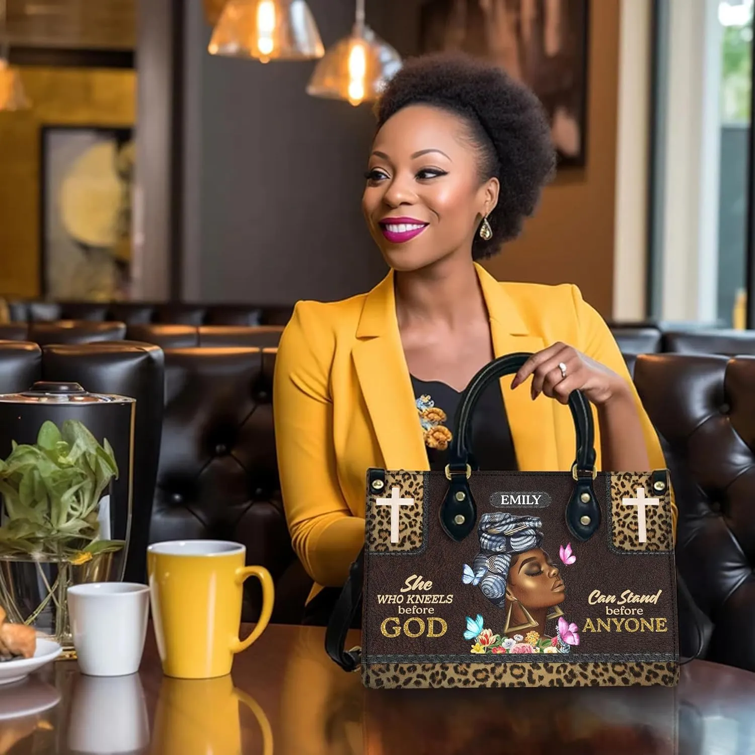 Personalized Leather Handbag For Black African Women – Matching Purse and Wallet Set – Mother's Day Gifts for Melanin Woman