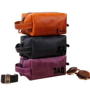 Personalized Leather Toiletry Bag for Men – Custom Dopp Kit with Name or Initial – Handmade Shaving Bag for Dad, Husband, Groomsmen – Travel Organizer Gift for Birthday, Anniversary, or Father’s Day