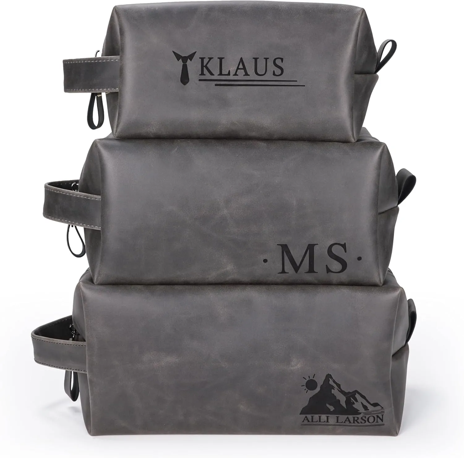 Personalized Leather Toiletry Bag for Men,Personalized with Laser Engraved Monogram,Premium Leather Dopp Kit,Travel Toiletry Bag – Gift for Men（Black M
