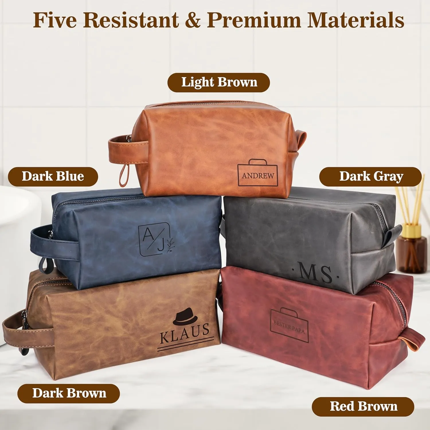 Personalized Leather Toiletry Bag for Men,Personalized with Laser Engraved Monogram,Premium Leather Dopp Kit,Travel Toiletry Bag – Gift for Men（Black M