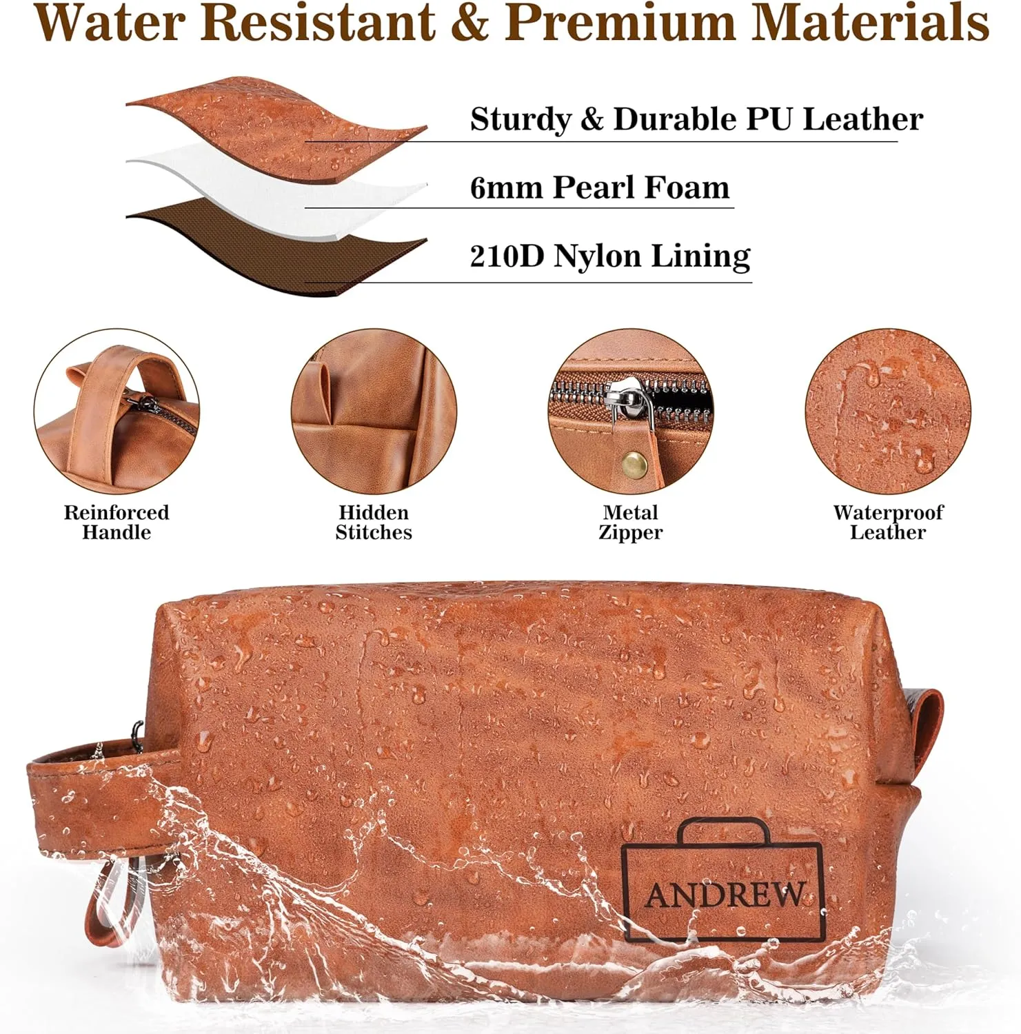 Personalized Leather Toiletry Bag for Men,Personalized with Laser Engraved Monogram,Premium Leather Dopp Kit,Travel Toiletry Bag – Gift for Men（Black M