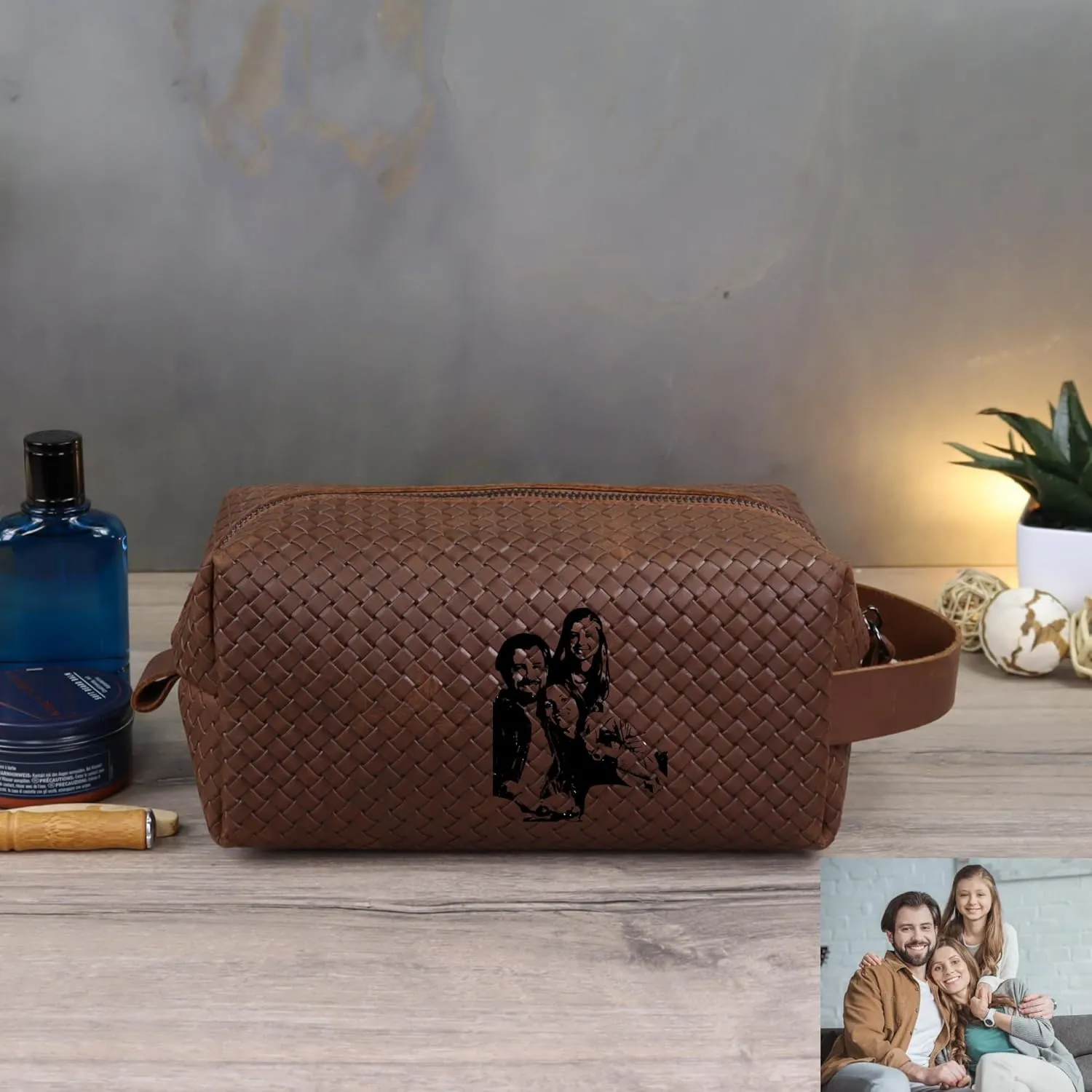 Personalized Premium Genuine Leather Dopp Kit for Men - Handcrafted Toiletry Travel Bag with Monogram Option - Gift for Groomsmen, Father's Day, Anniversary, Wedding Gift for Groomsmen (Hazelnut-2)