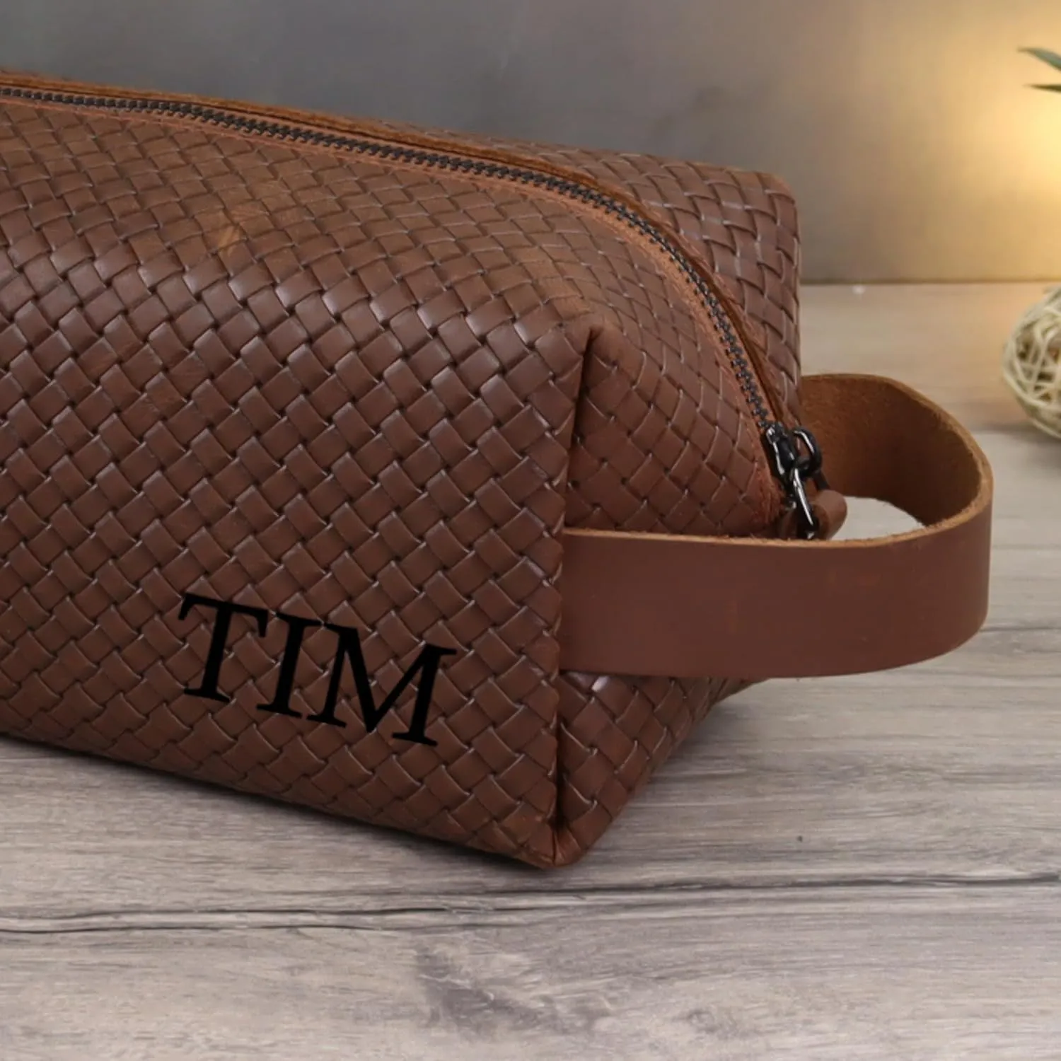 Personalized Premium Genuine Leather Dopp Kit for Men - Handcrafted Toiletry Travel Bag with Monogram Option - Gift for Groomsmen, Father's Day, Anniversary, Wedding Gift for Groomsmen (Hazelnut-2)