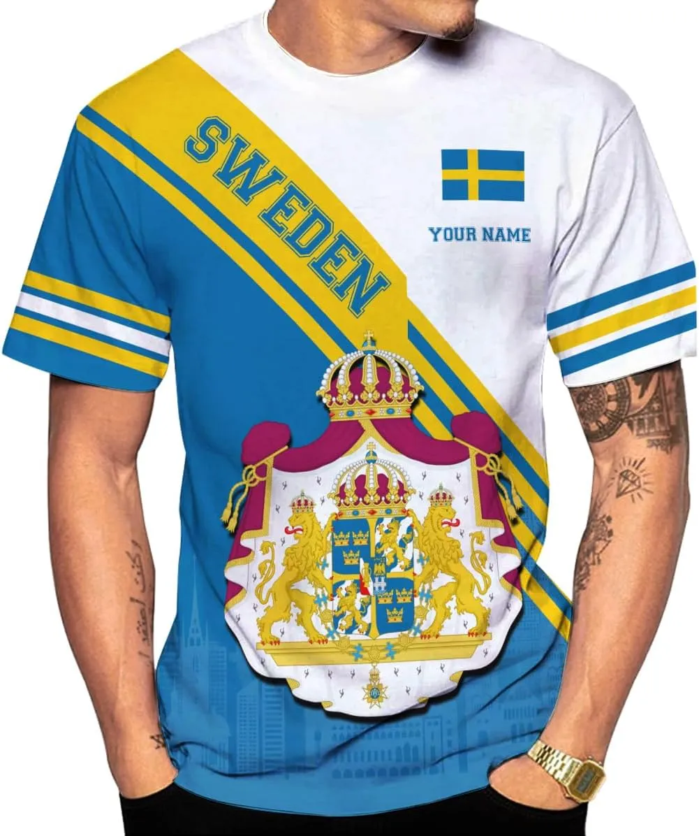 Personalized Sweden Flag Unisex Shirt Custom Vintage Sverige Sweden Casimas Shirts Men's Shirt T-Shirt Swedish National Pride