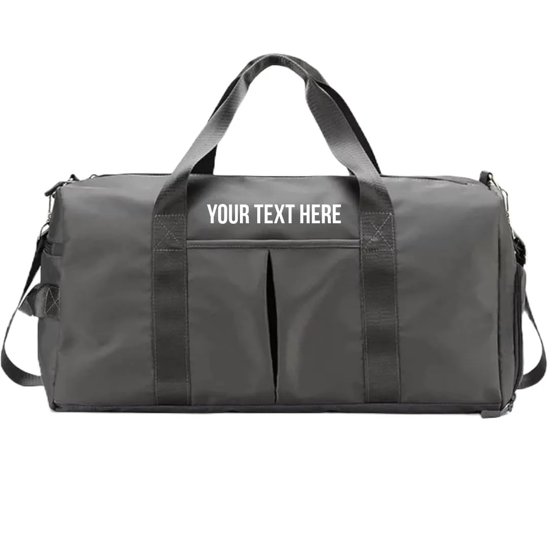 Personalized Travel Bag – Custom Gym & Weekender Duffle Bag for Men and Women (Grey Customize with Text)