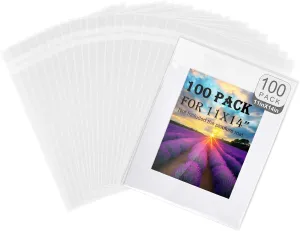 Phiocxem 100 Pack Acid-Free Crystal Clear Sleeves Storage Bags for 11x14 Art Prints/Framing Mat Mattes/Photos/Pictures,11 1/4” X 14 3/8” OPP Plastic Bag (Bag Size: 11 1/4” X 14 3/8”)