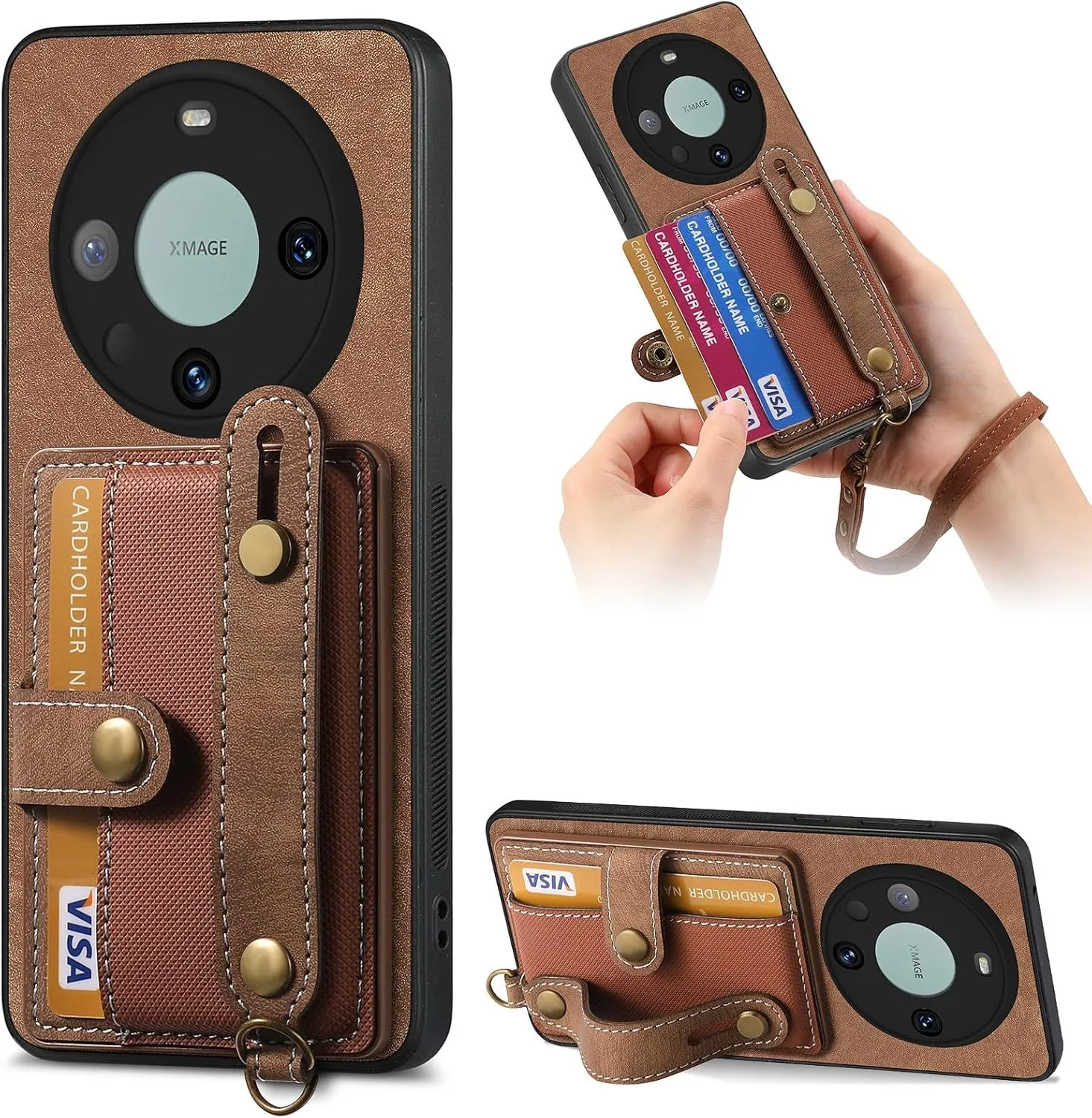 Phone flip case Phone Back Protection Case Compatible with Huawei Mate 60 Pro Wallet Case,Shockproof Flip Cover Drop Protective Case with Card Holder, Protective Handbag Flip Cover Wrist Strap phone c