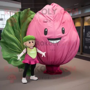 Pink Cabbage Leaf mascot costume character dressed with a Yoga Pants and Pocket squares, Large