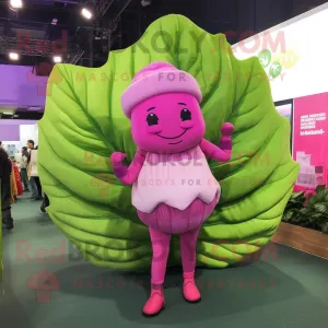 Pink Cabbage Leaf mascot costume character dressed with a Yoga Pants and Pocket squares, Large
