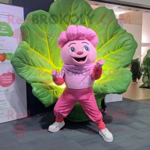 Pink Cabbage Leaf mascot costume character dressed with a Yoga Pants and Pocket squares, Large