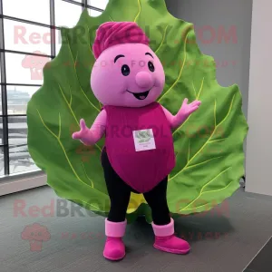Pink Cabbage Leaf mascot costume character dressed with a Yoga Pants and Pocket squares