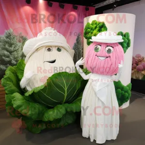 Pink Cabbage mascot costume character dressed with a Wedding Dress and Cufflinks, Large