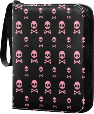 Pink Skulls Card Binder 4 Pockets, 400 Pockets Trading Card Binder Removable Card Albums Card Holder for Games, Sports, Football, Baseball Cards