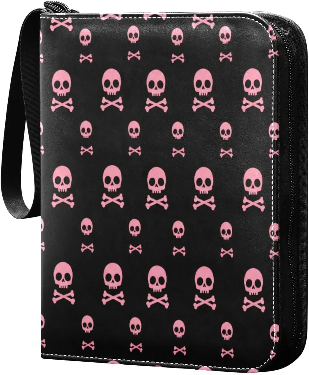 Pink Skulls Card Binder 4 Pockets, 400 Pockets Trading Card Binder Removable Card Albums Card Holder for Games, Sports, Football, Baseball Cards