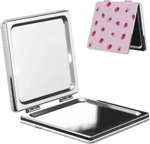 Pink Strawberry Fruits Small Makeup Mirror Portable Travel Cosmetic Mirror Folding Small Pocket Mirror