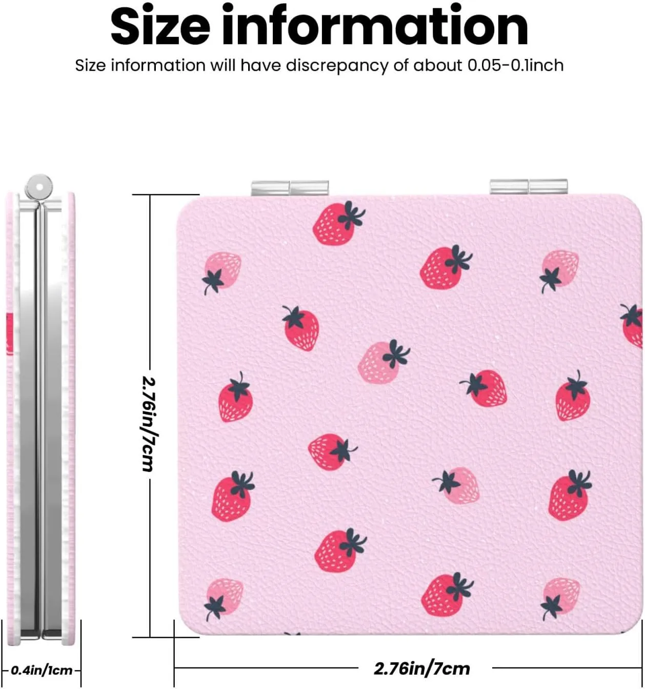 Pink Strawberry Fruits Small Makeup Mirror Portable Travel Cosmetic Mirror Folding Small Pocket Mirror