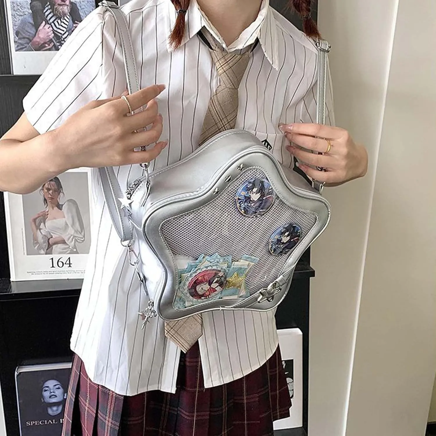 Pins Display Crossbody Bag Star-Shaped Ita Bag Y2k Aesthetic Cute Handbag for Anime Comic Con