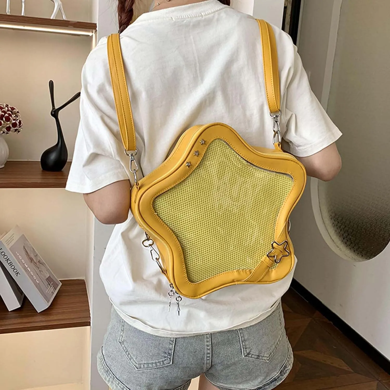 Pins Display Crossbody Bag Star-Shaped Ita Bag Y2k Aesthetic Cute Handbag for Anime Comic Con