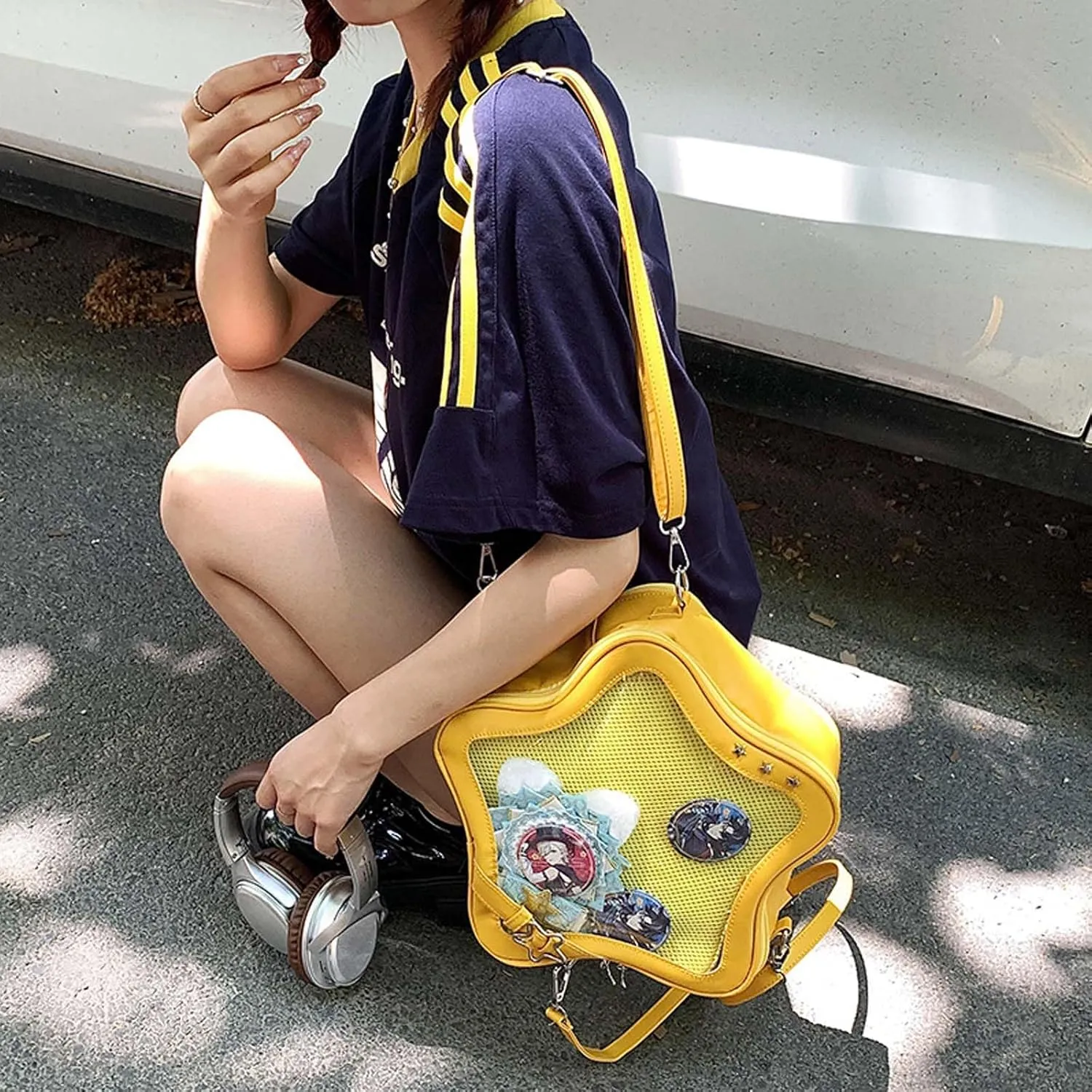 Pins Display Crossbody Bag Star-Shaped Ita Bag Y2k Aesthetic Cute Handbag for Anime Comic Con