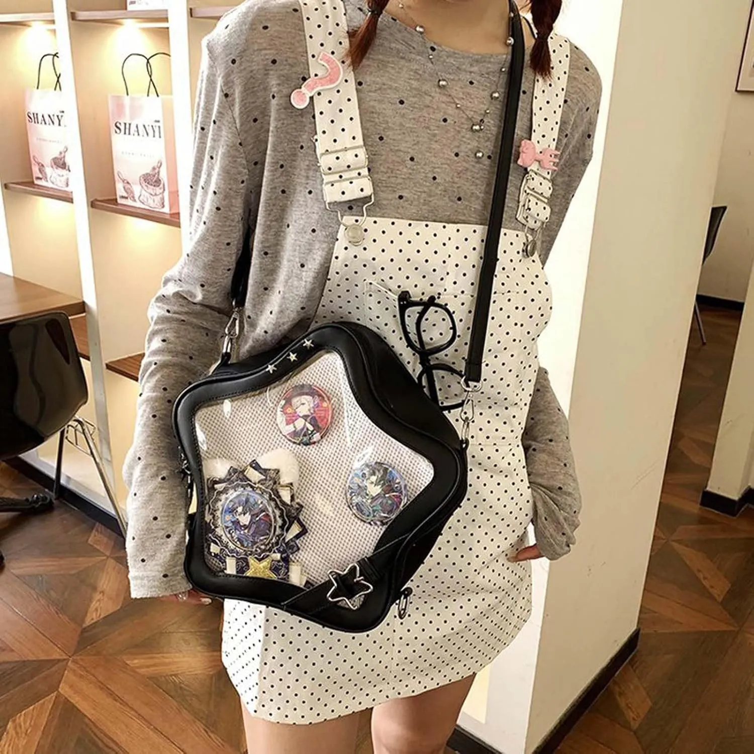 Pins Display Crossbody Bag Star-Shaped Ita Bag Y2k Aesthetic Cute Handbag for Anime Comic Con
