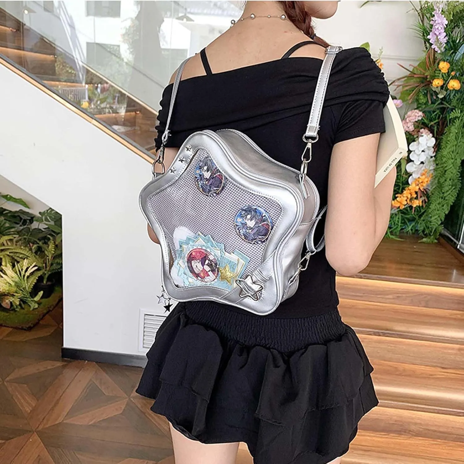 Pins Display Crossbody Bag Star-Shaped Ita Bag Y2k Aesthetic Cute Handbag for Anime Comic Con