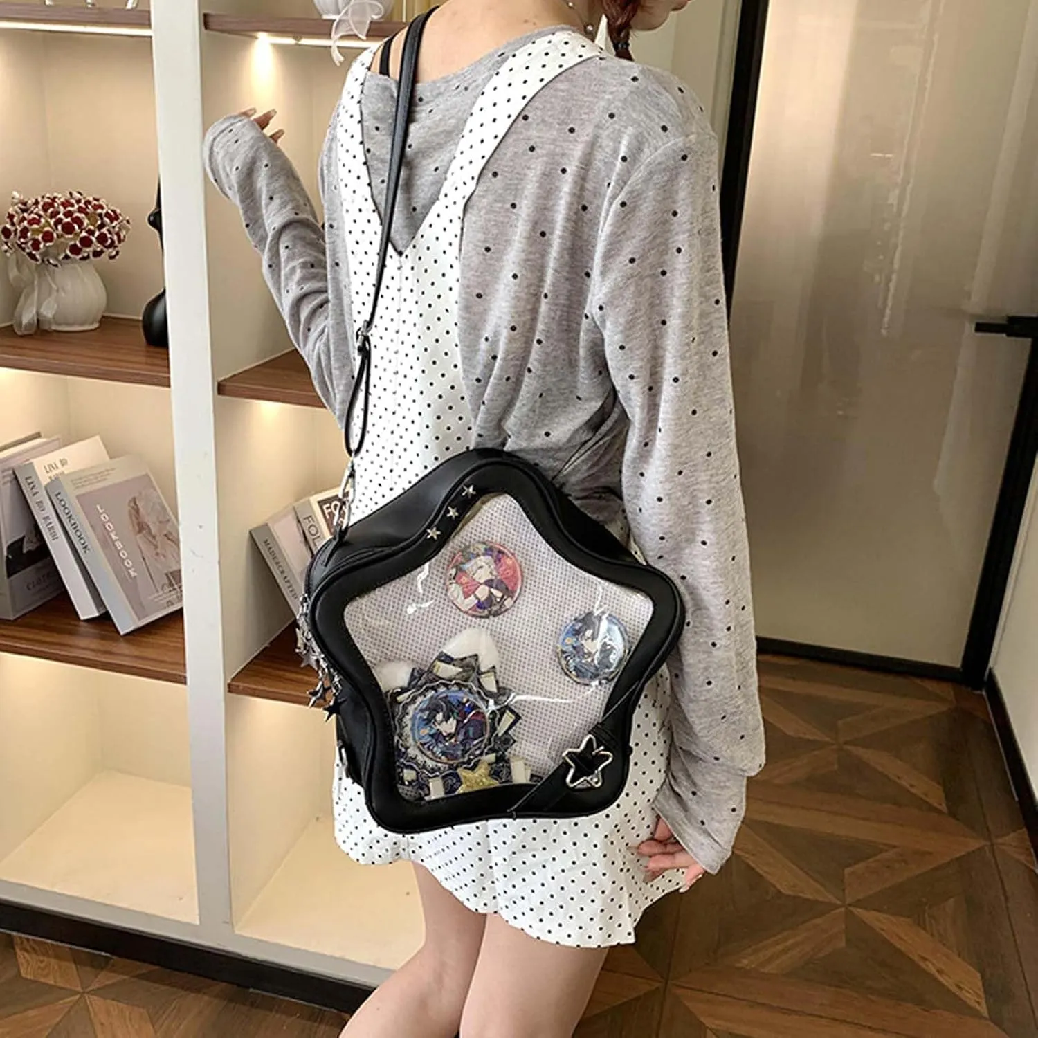 Pins Display Crossbody Bag Star-Shaped Ita Bag Y2k Aesthetic Cute Handbag for Anime Comic Con