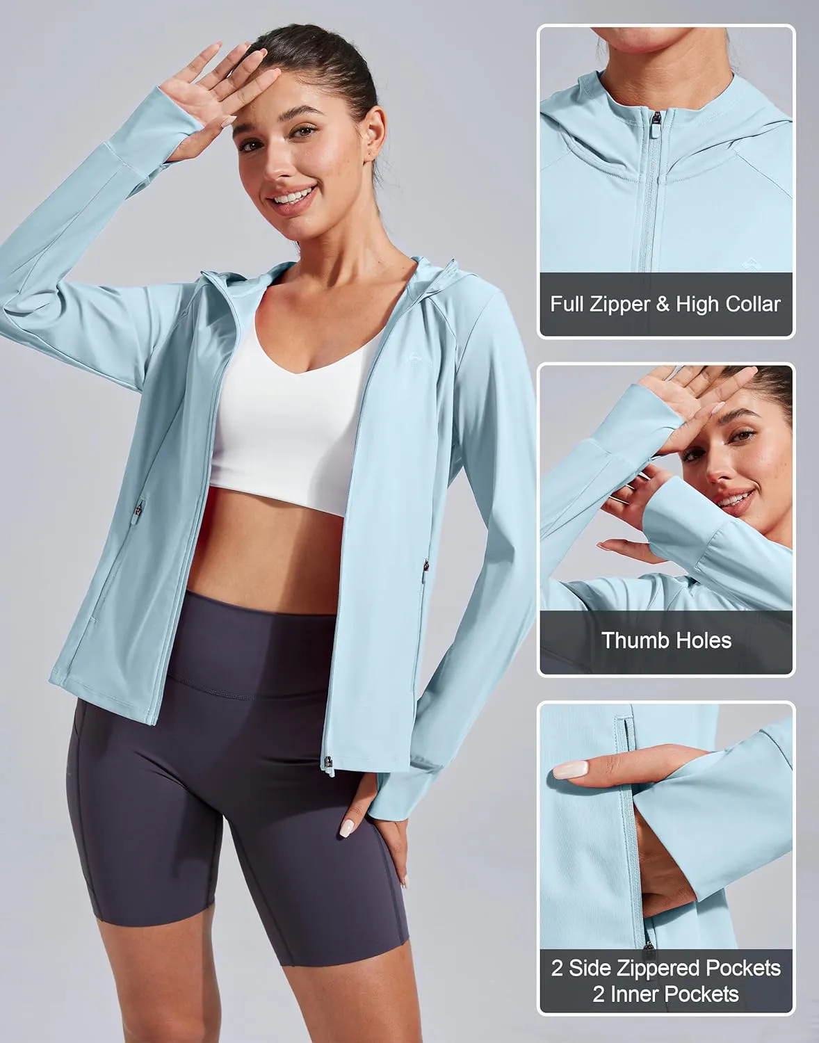 Pioneer Camp Women's UPF 50  UV Sun Protection Jacket Hooded SPF Cooling Sun Shirt Lightweight Hiking Fishing Summer Clothing